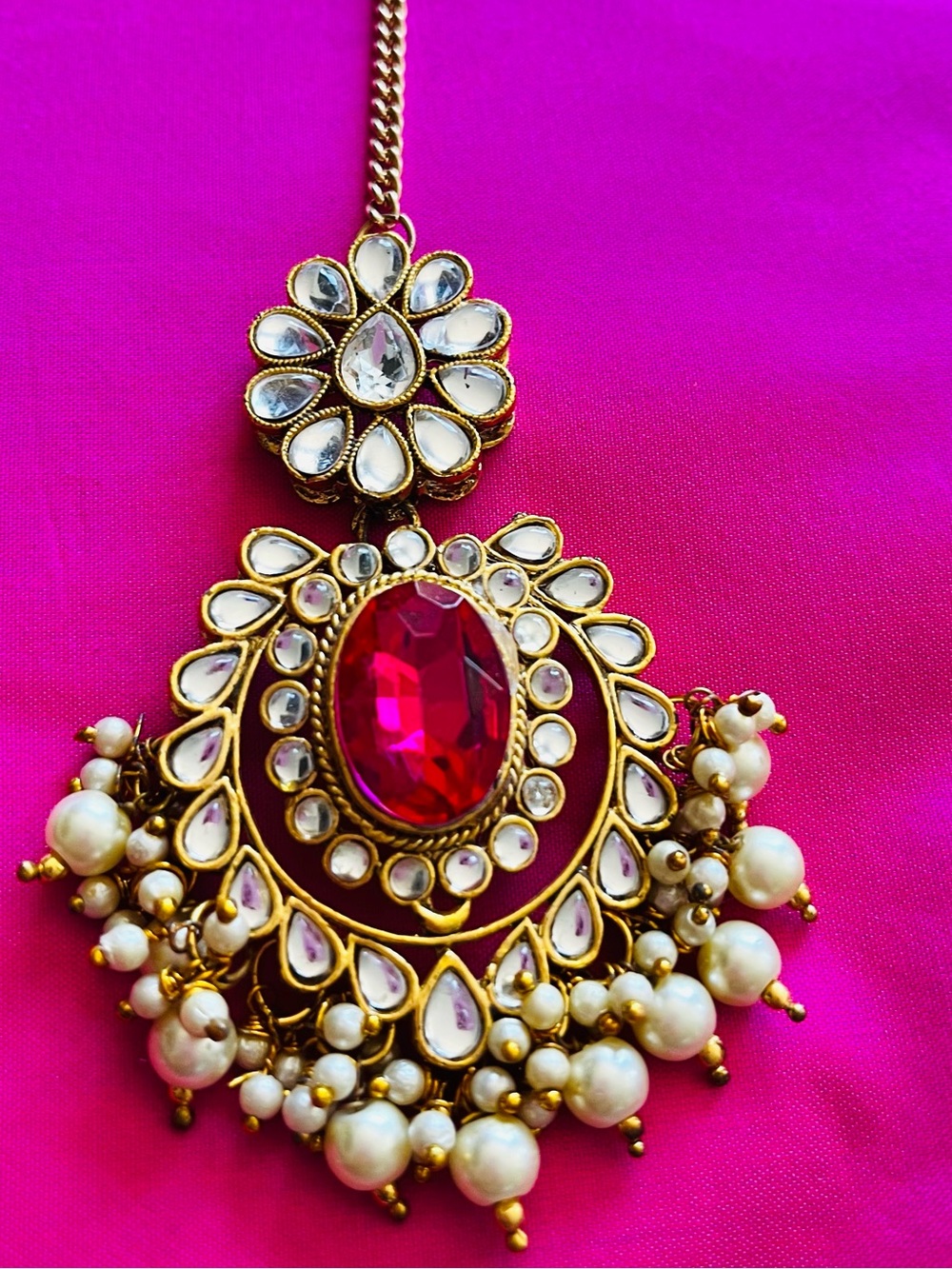Large got pink gold Indian Maangtika